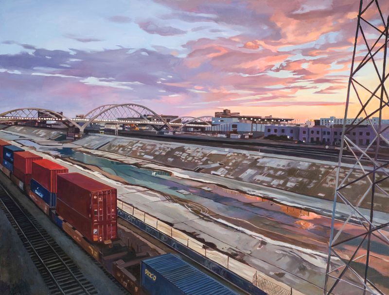 Container Train with Sixth Street Bridge